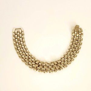 Silver Tone Watch Band Bracelet 7.5 Women's Wide Five Link Jewelry